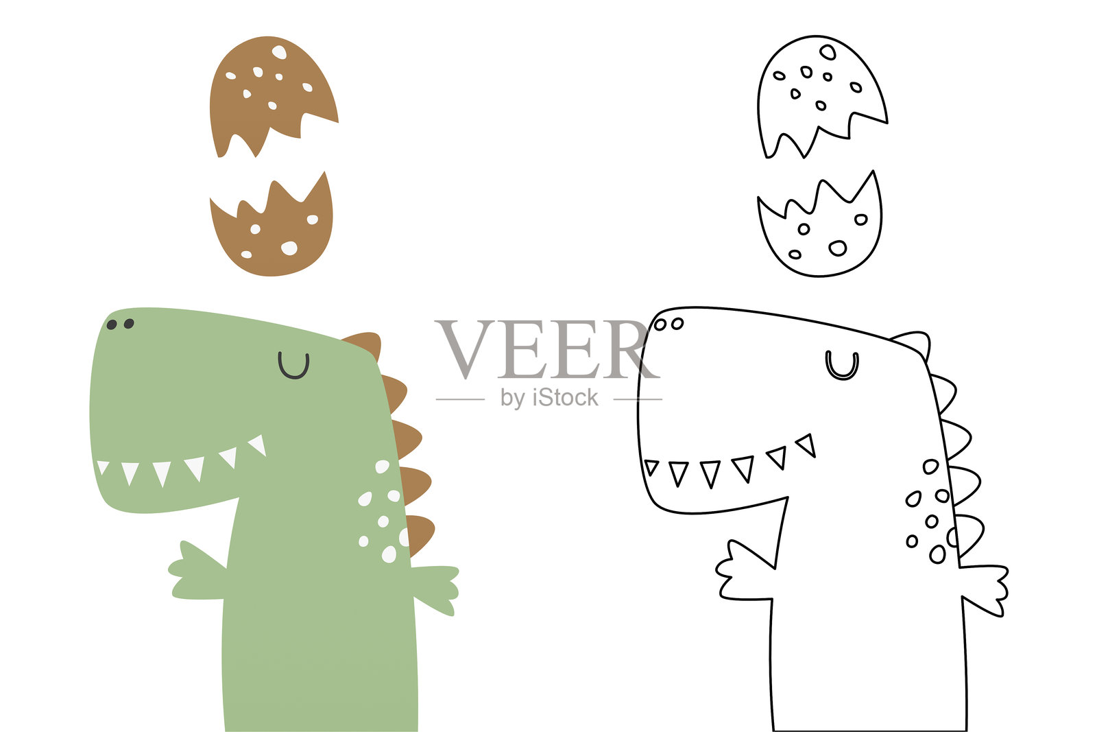 可爱的恐龙矢量卡通图，涂色页插画图片素材