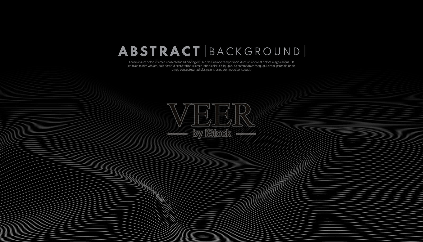 黑色背景上孤立的抽象波浪线。动态波浪图案。现代流动的波浪线。插画图片素材