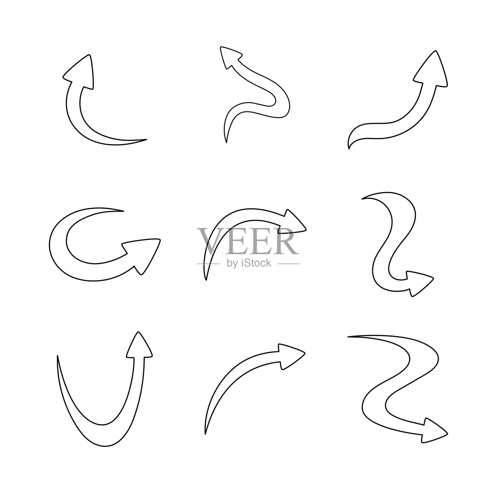 一套轮廓箭头图标，独立扁平风格。插画图片素材