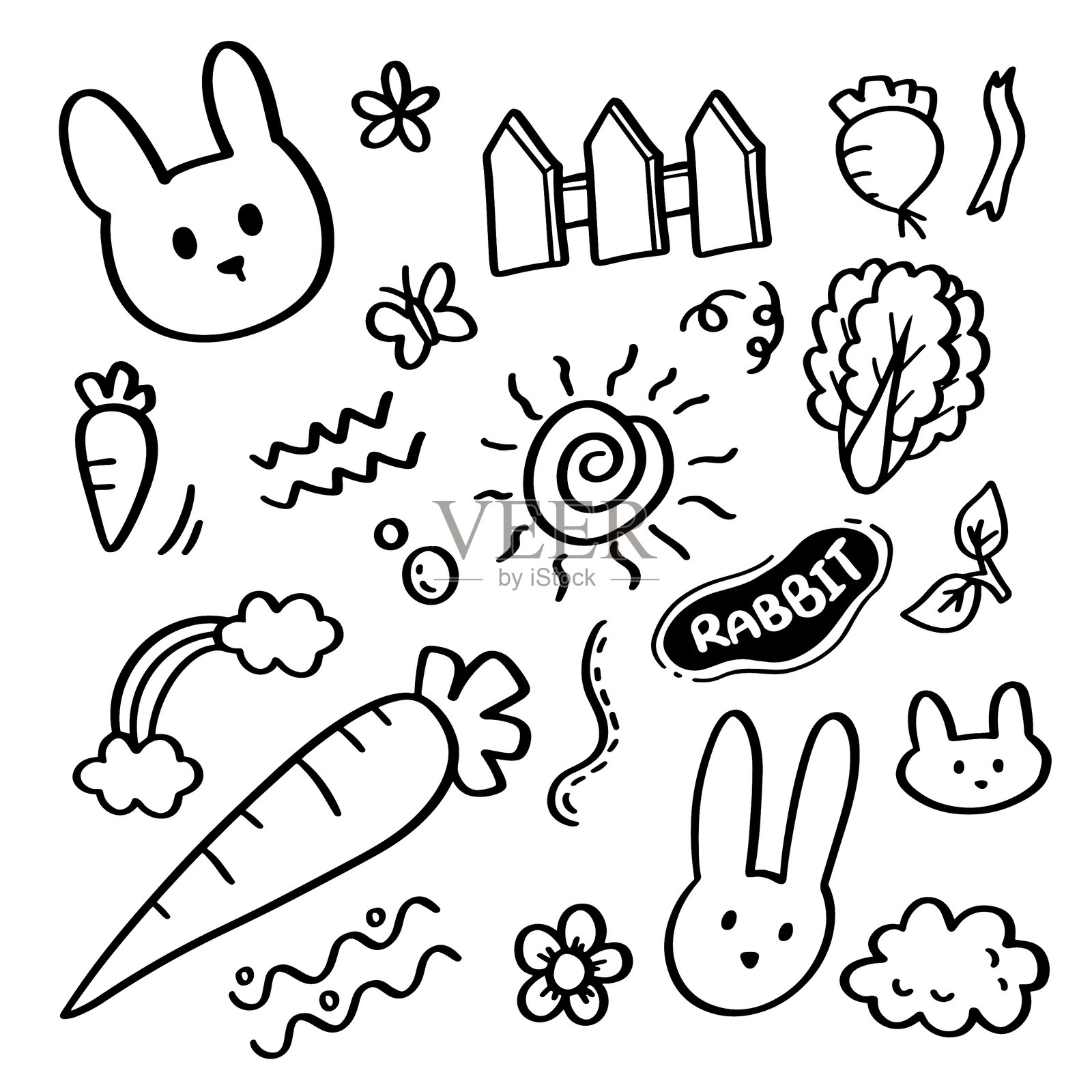 可爱的兔子插图，风格活泼迷人插画图片素材