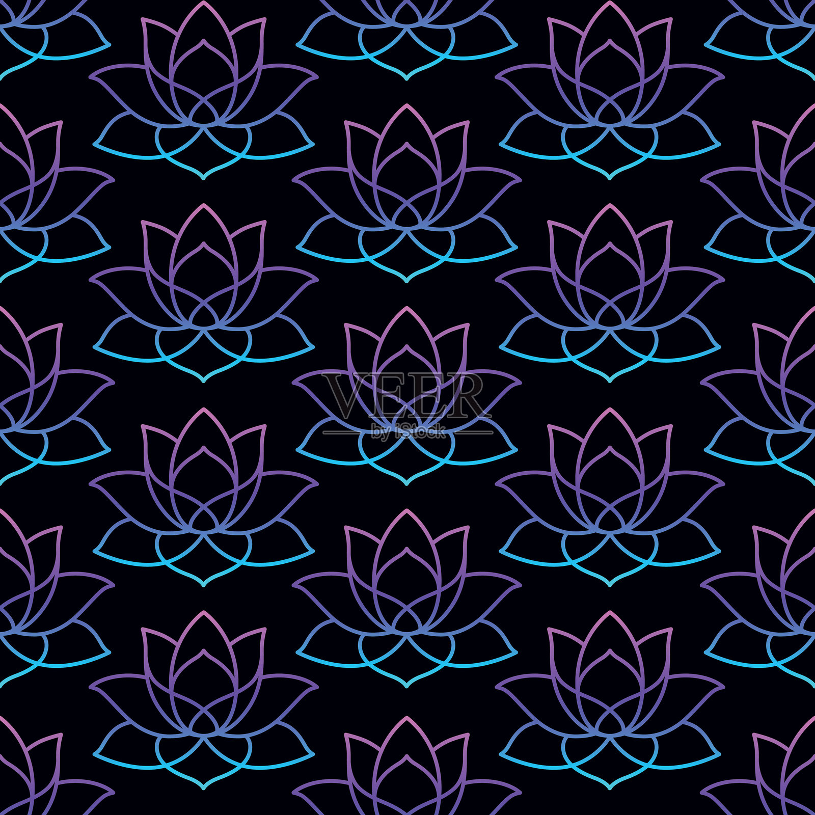 无缝莲花图案优雅手绘线条艺术插画图片素材