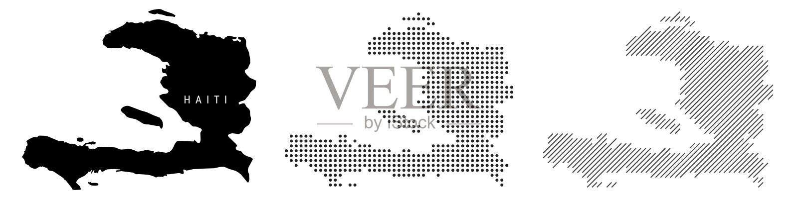 海地轮廓地图和两种点状和斜线图案。平面矢量插图，背景为白色。插画图片素材