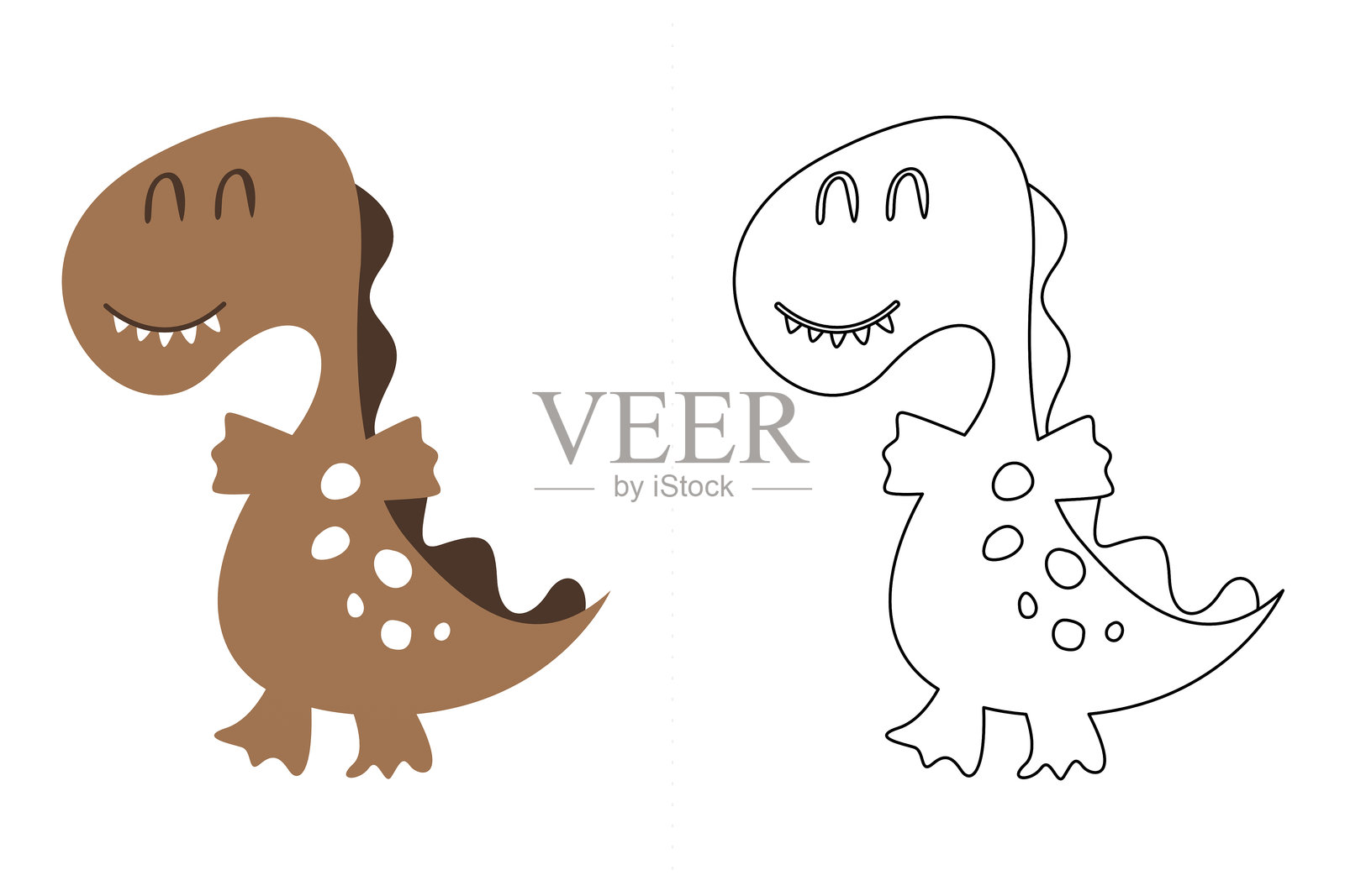 可爱的恐龙矢量卡通图，涂色页插画图片素材