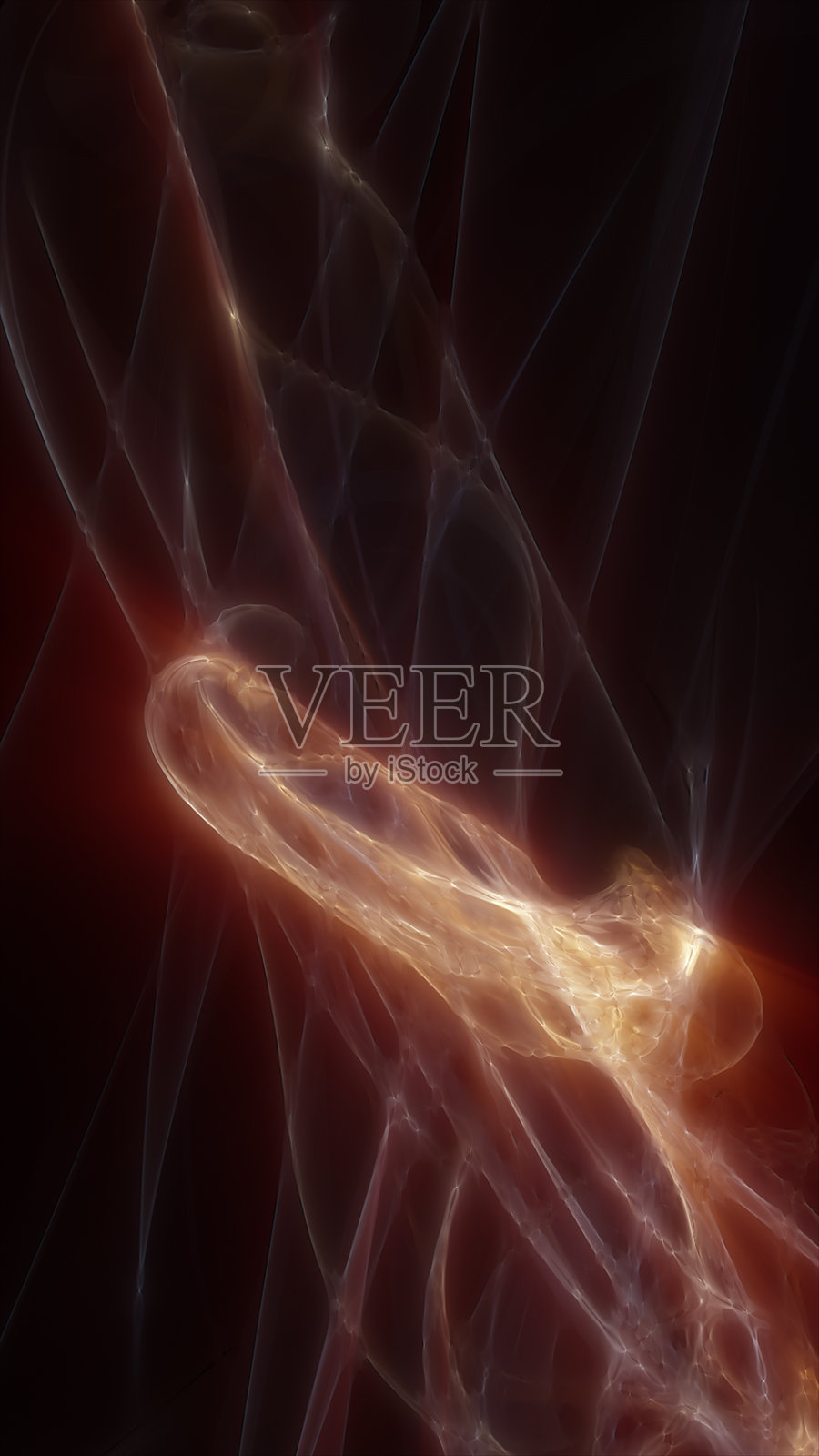 复杂的抽象金色分形设计，类似流动的、发光的有机图案。深邃、神秘且未来感十足。照片摄影图片