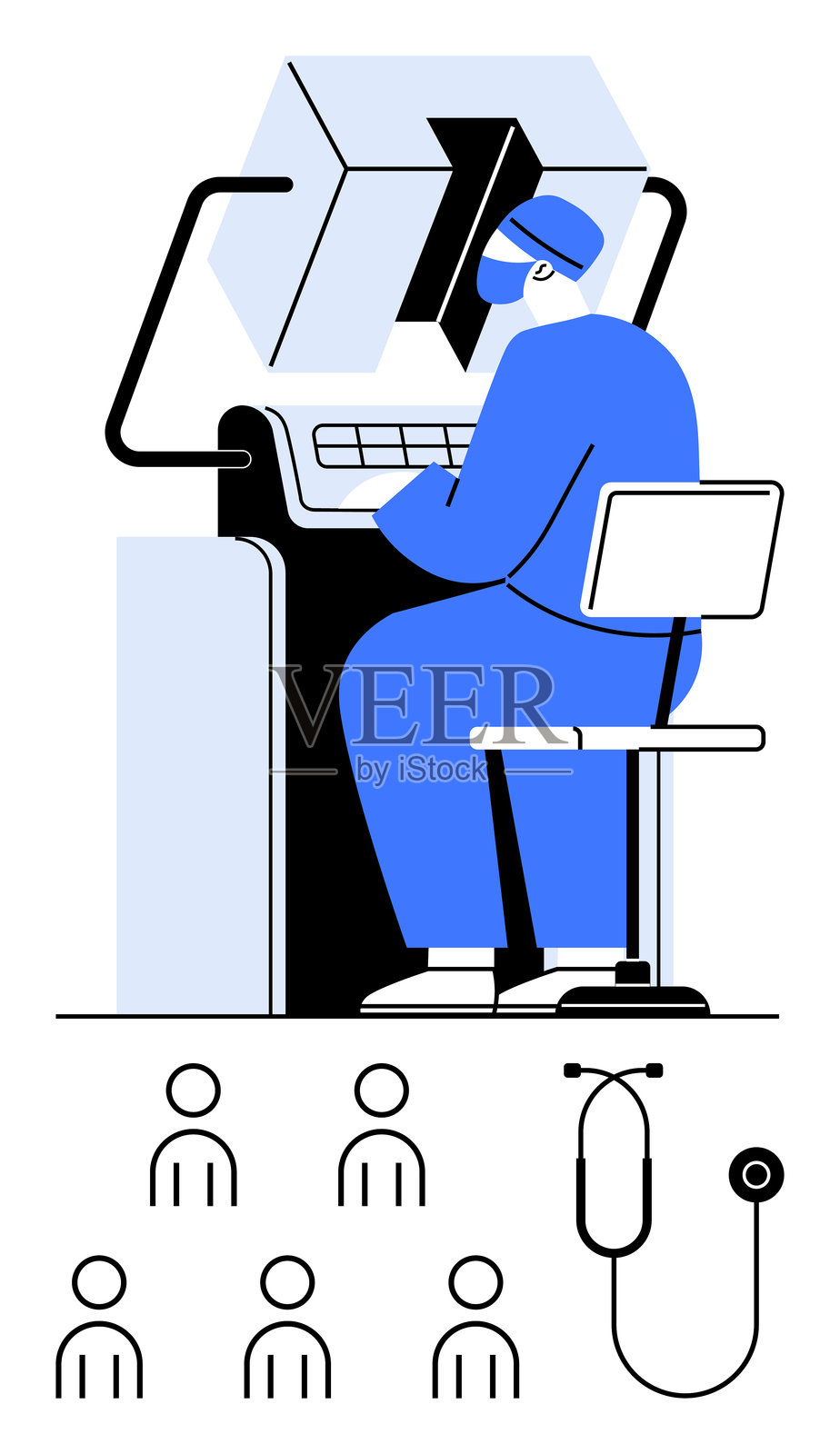 医疗专业人士使用先进技术、远程医疗和患者互动插画图片素材