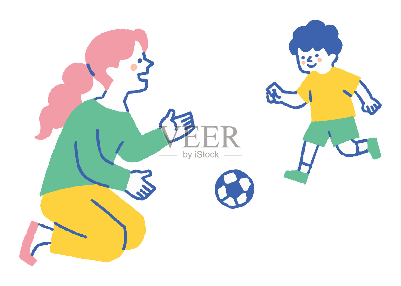 母亲与孩子玩耍_颜色插画图片素材