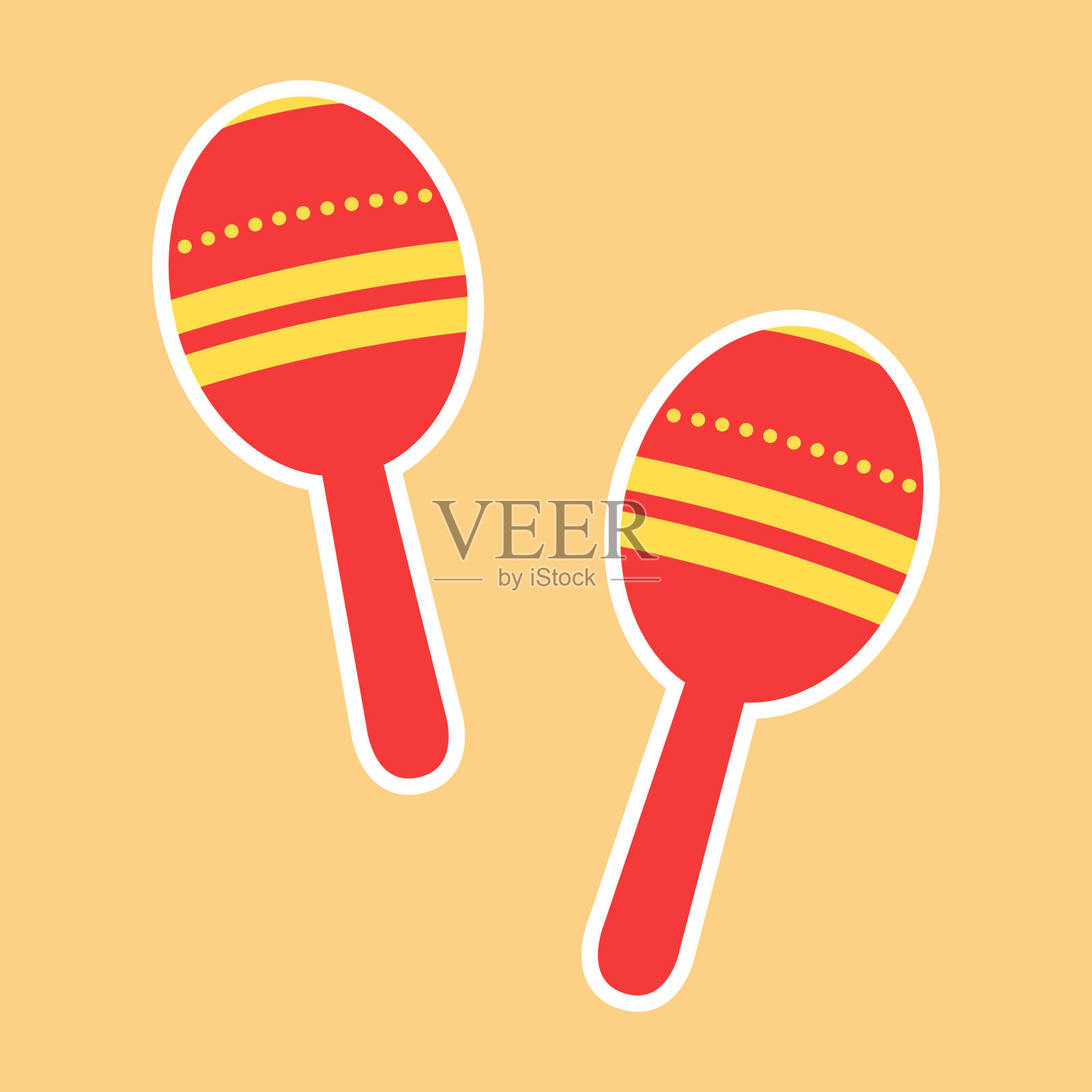 马拉卡斯图标或贴纸。卡通平面矢量插图，背景为黄色。插画图片素材