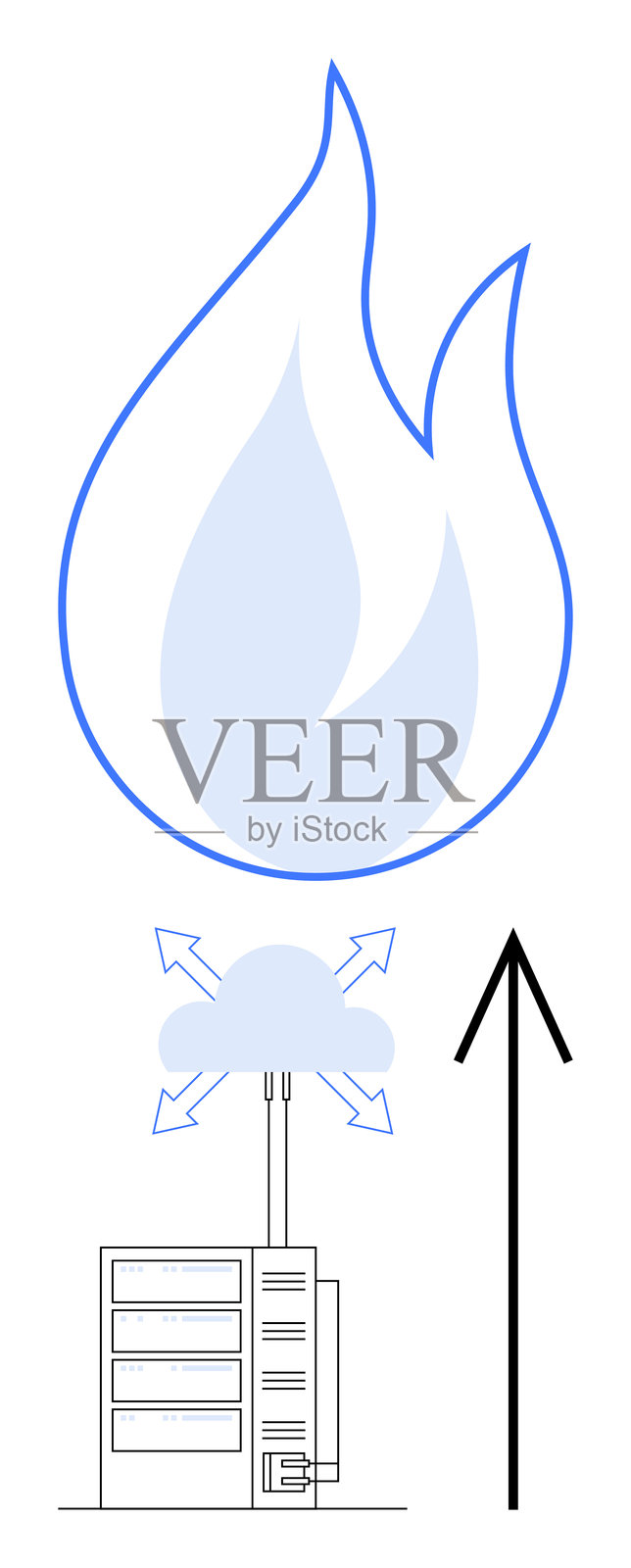 数据服务器的云备份和灾难恢复，突出火灾事件插画图片素材