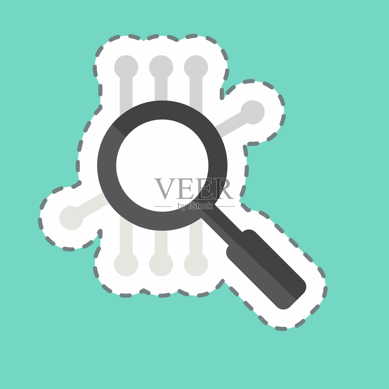 智能搜索贴纸线条，相关于人工智能符号插画图片素材