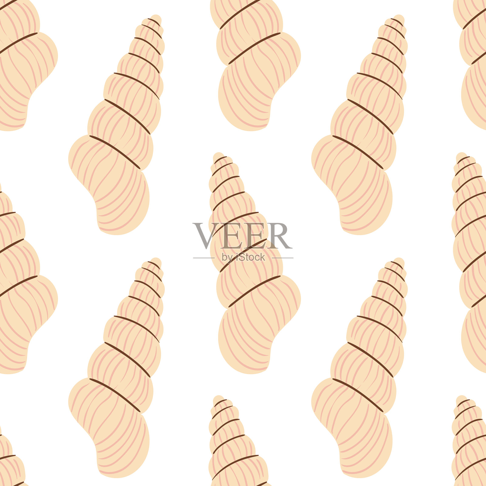 米色贝壳在白色背景上均匀排列的图案插画图片素材