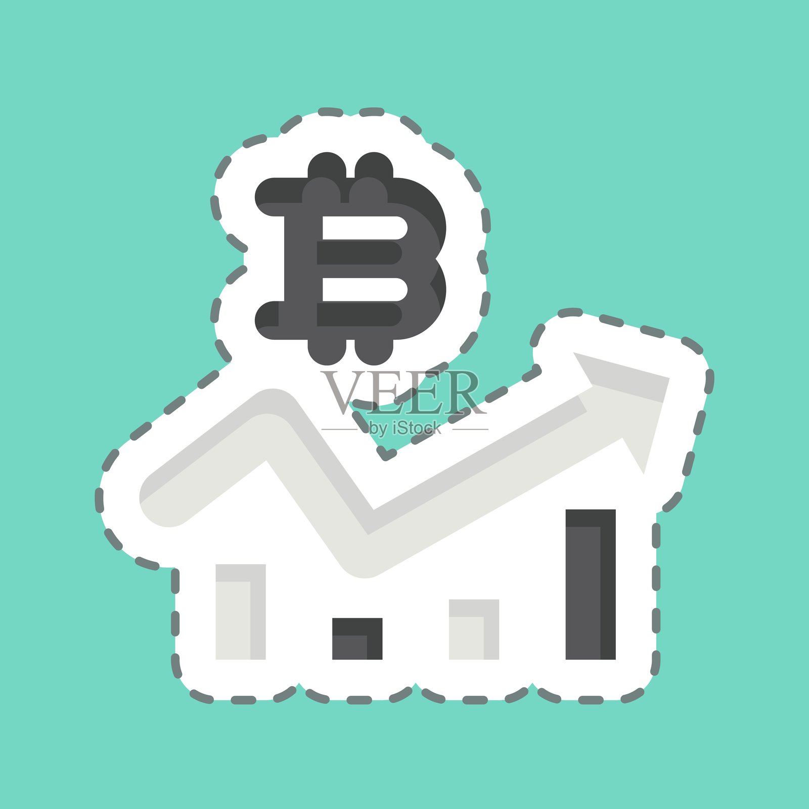 比特币图表的贴纸线条，与加密货币符号相关插画图片素材
