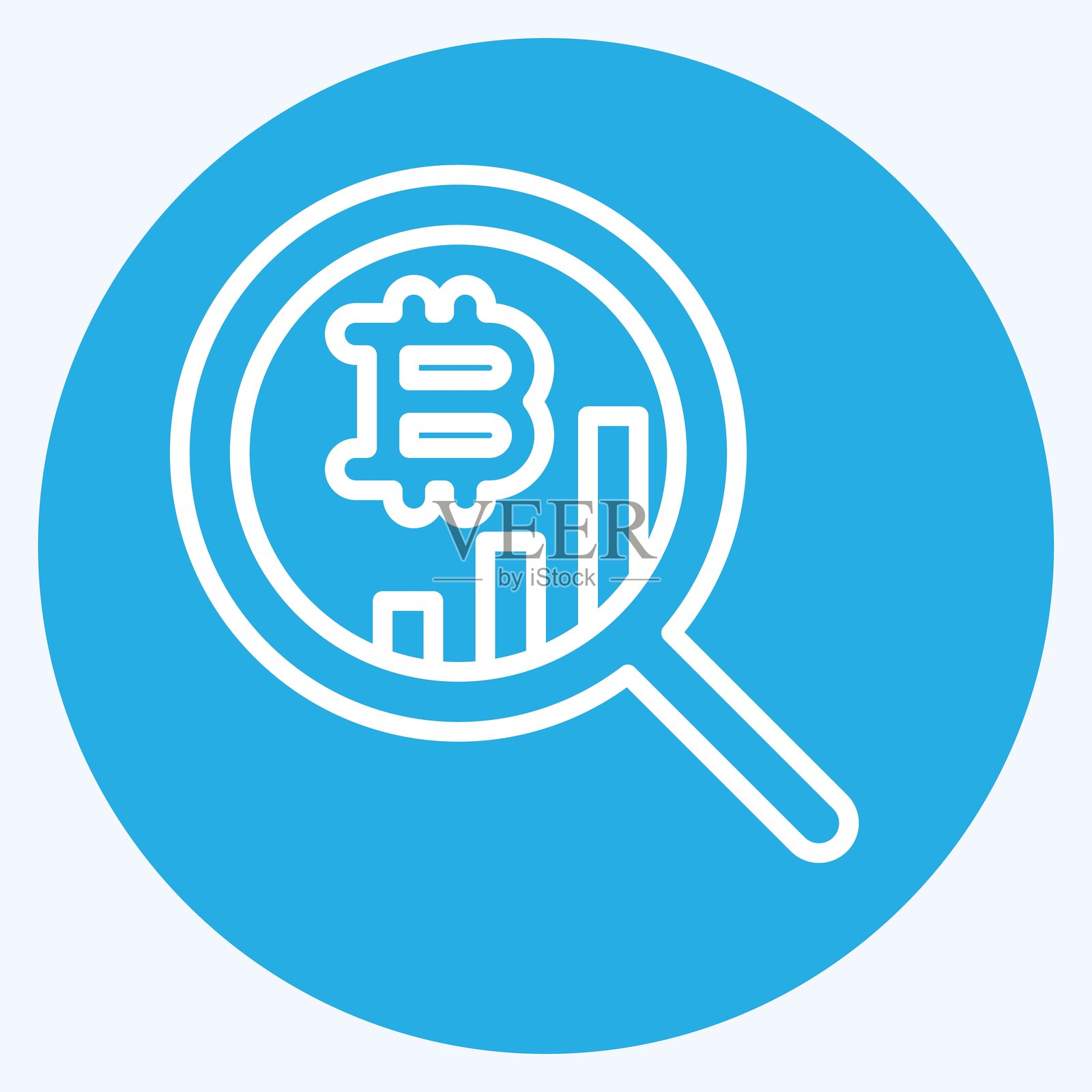 与加密货币符号相关的统计分析图标，蓝眼睛风格插画图片素材