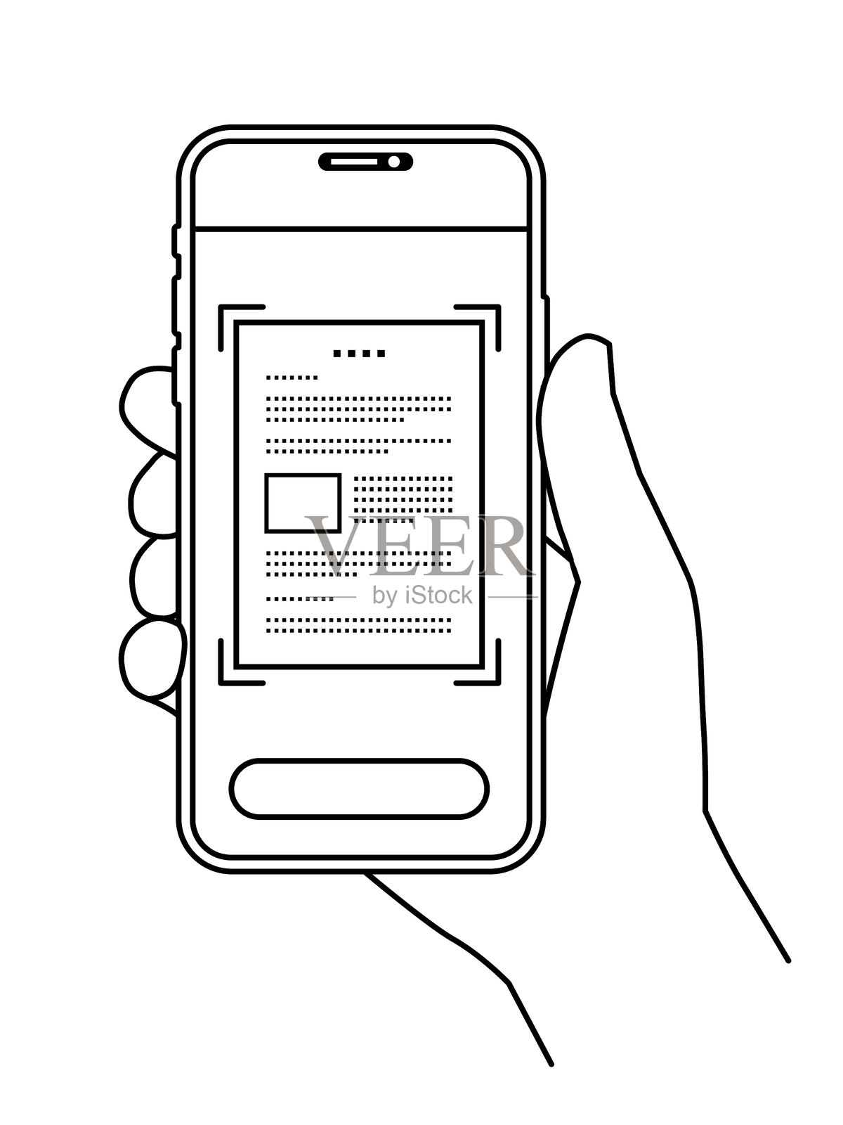 手持智能手机，扫描文档，线条宽度可变插画图片素材