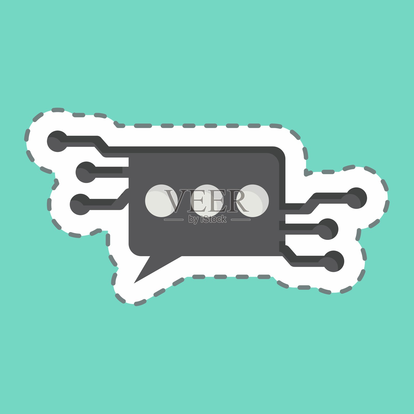 与人工智能符号相关的聊天机器人贴纸线条插画图片素材