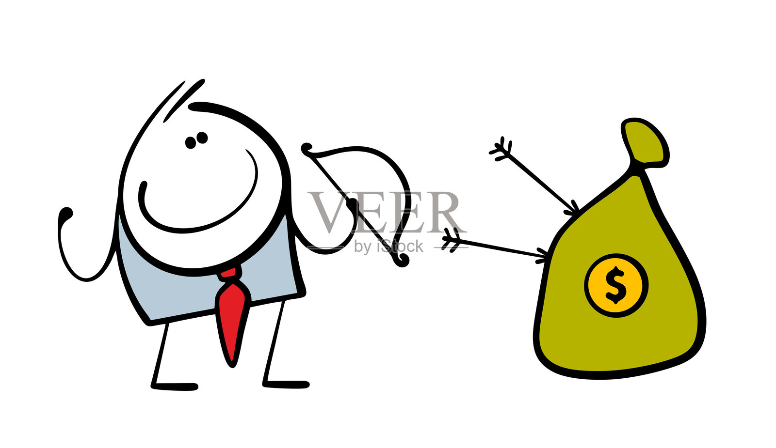 满意的商人达成了目标，用箭射中了钱袋。穿着西装的男人手持弓的矢量插图。卡通人物在白色背景上独立展示。插画图片素材