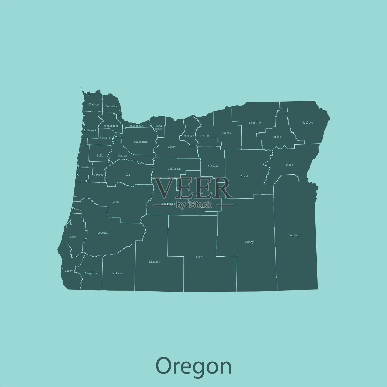 俄勒冈州地图插画图片素材