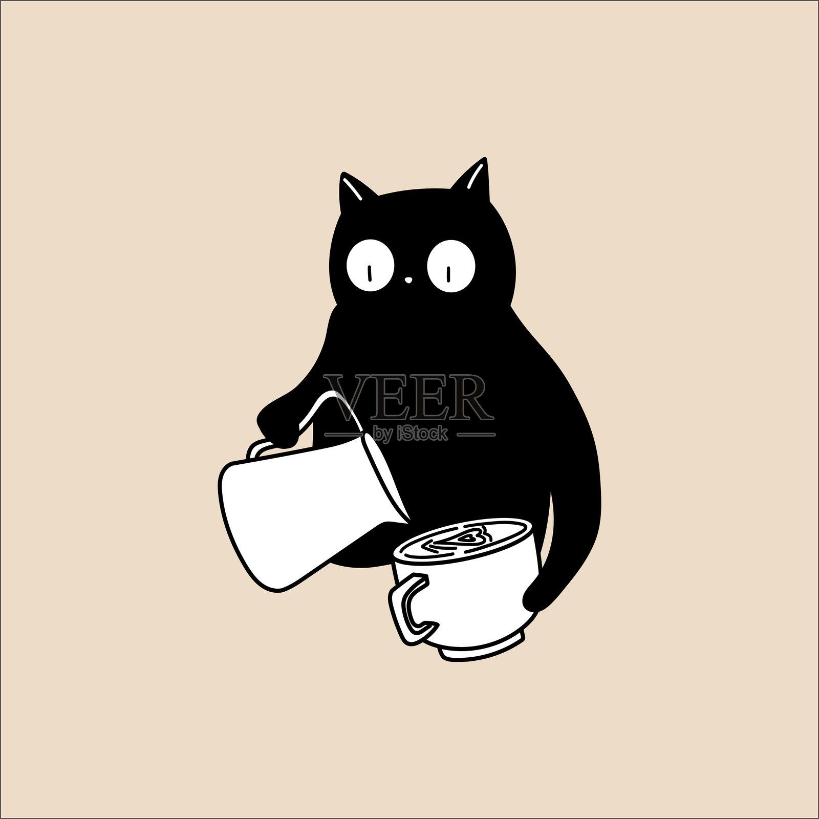 猫咪插图倒牛奶入杯子插画图片素材