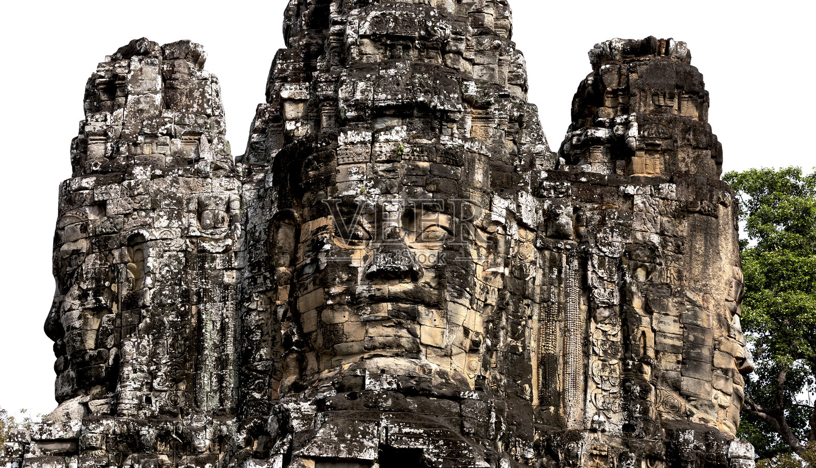 寺门上方的三尊佛像照片摄影图片