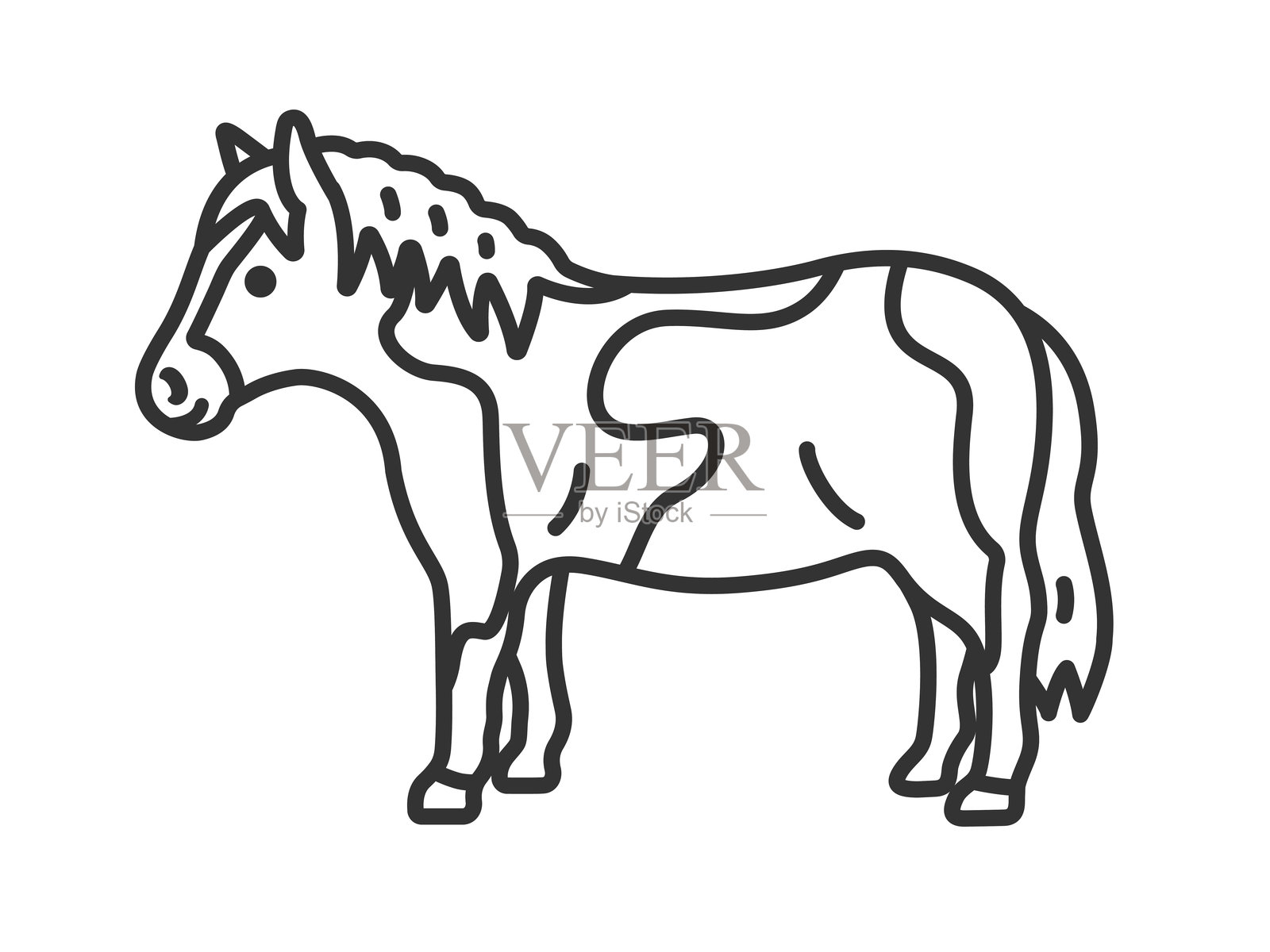 小马的插图（线条画）。插画图片素材