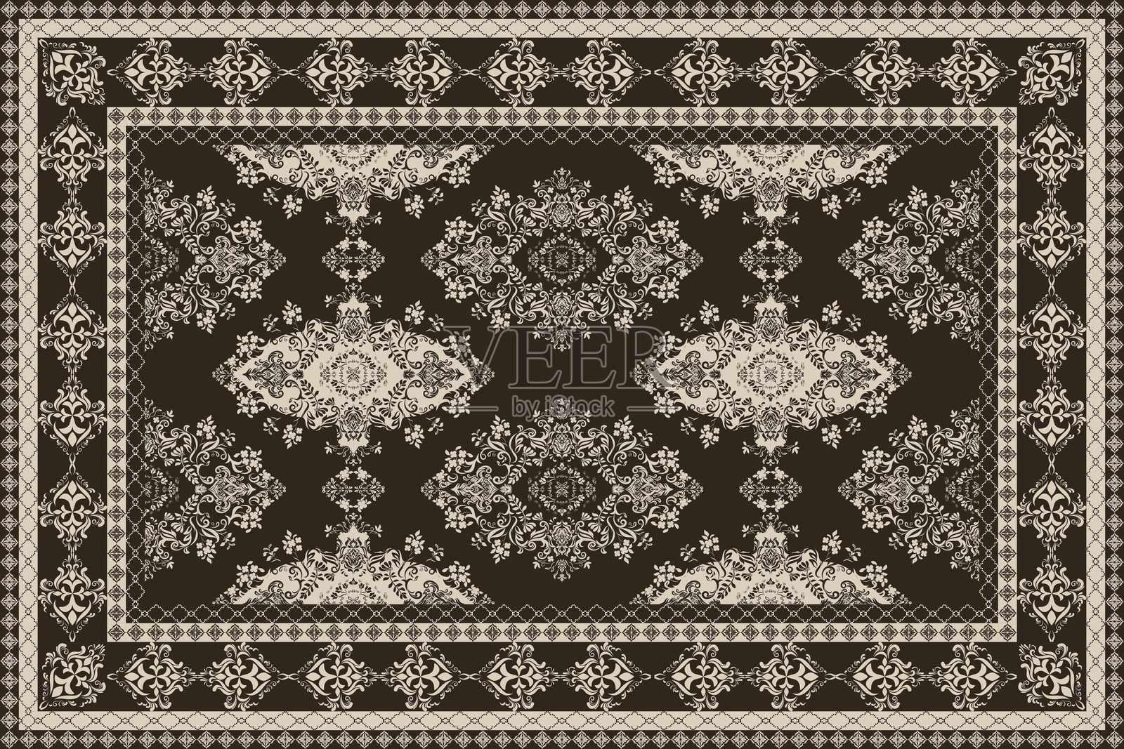 复古阿拉伯图案。波斯彩色地毯。丰富的装饰用于面料设计、手工制作、室内装饰、纺织品。插画图片素材