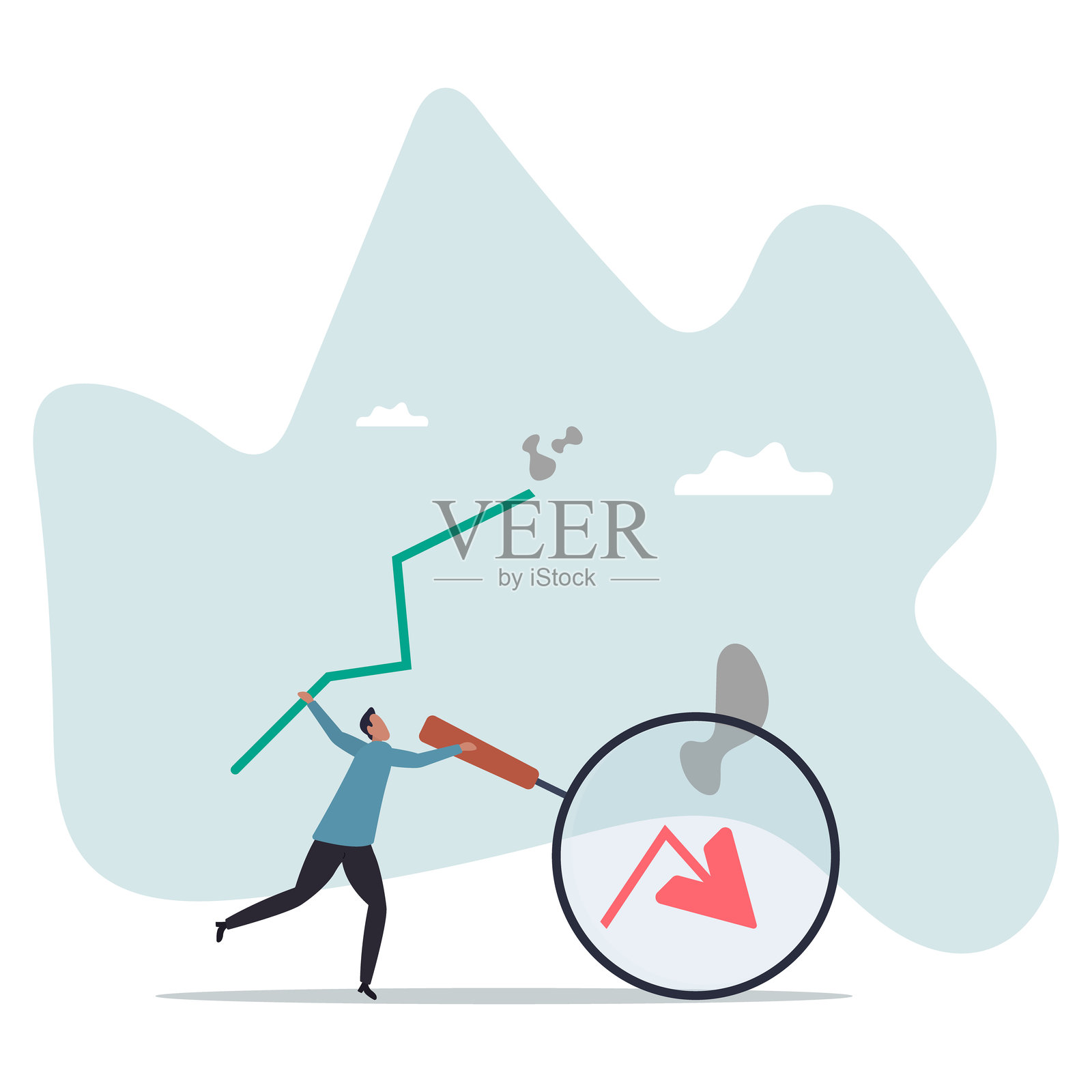 市场崩溃分析，从失败或危机和衰退数据中学习，分析或衡量投资下滑。设计角色。插画图片素材