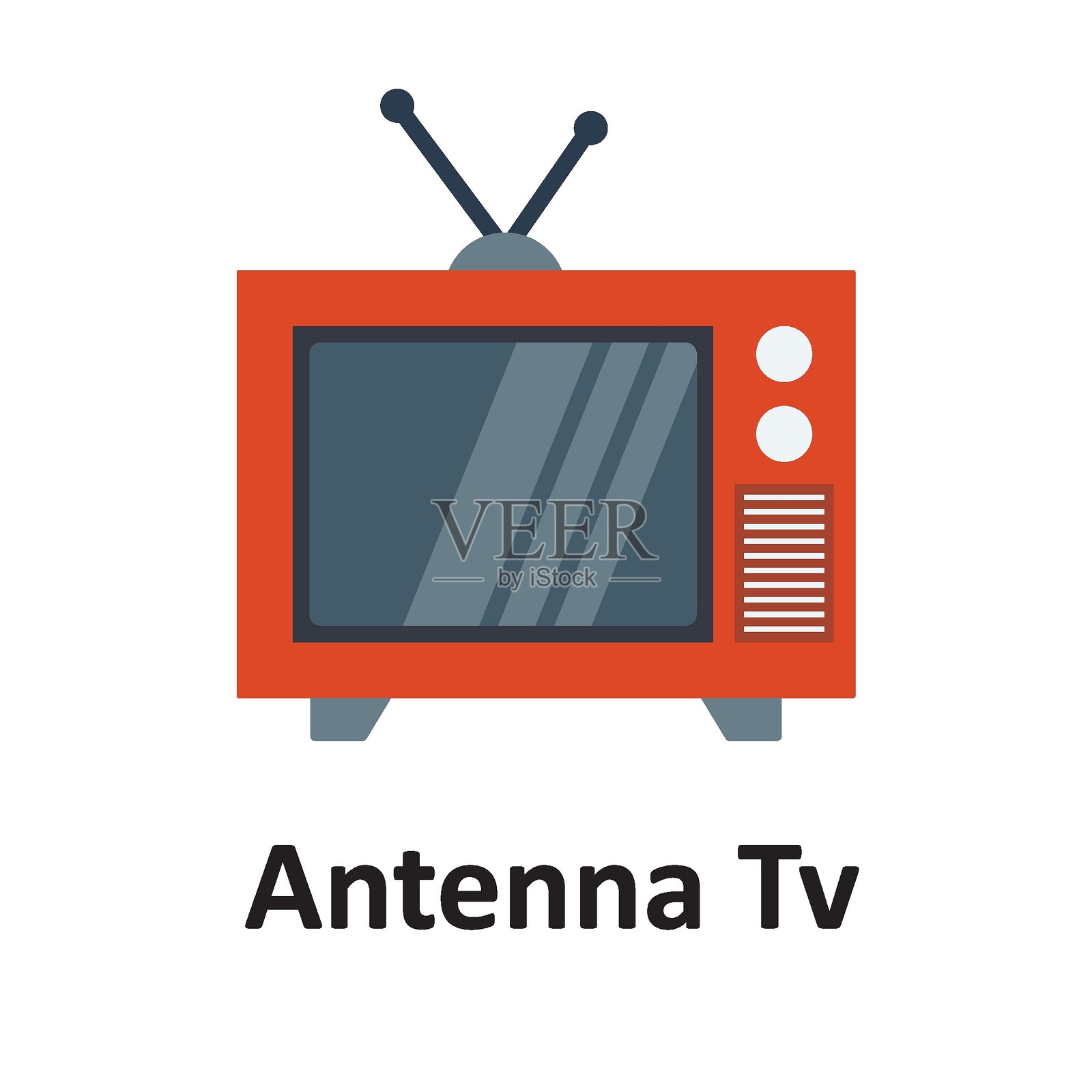 天线电视，复古电视彩色矢量图标，易于修改插画图片素材