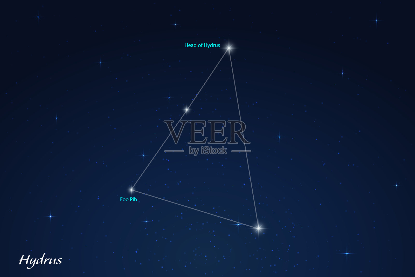 夜空中的水蛇座星座及星名插画图片素材