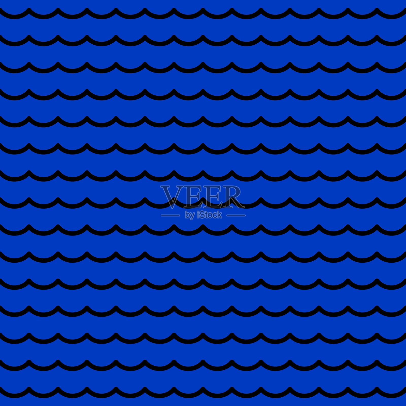 水波纹理。蓝色和黑色的抽象无缝图案。适用于海报、节日、音乐和纺织品的时尚背景。插画图片素材