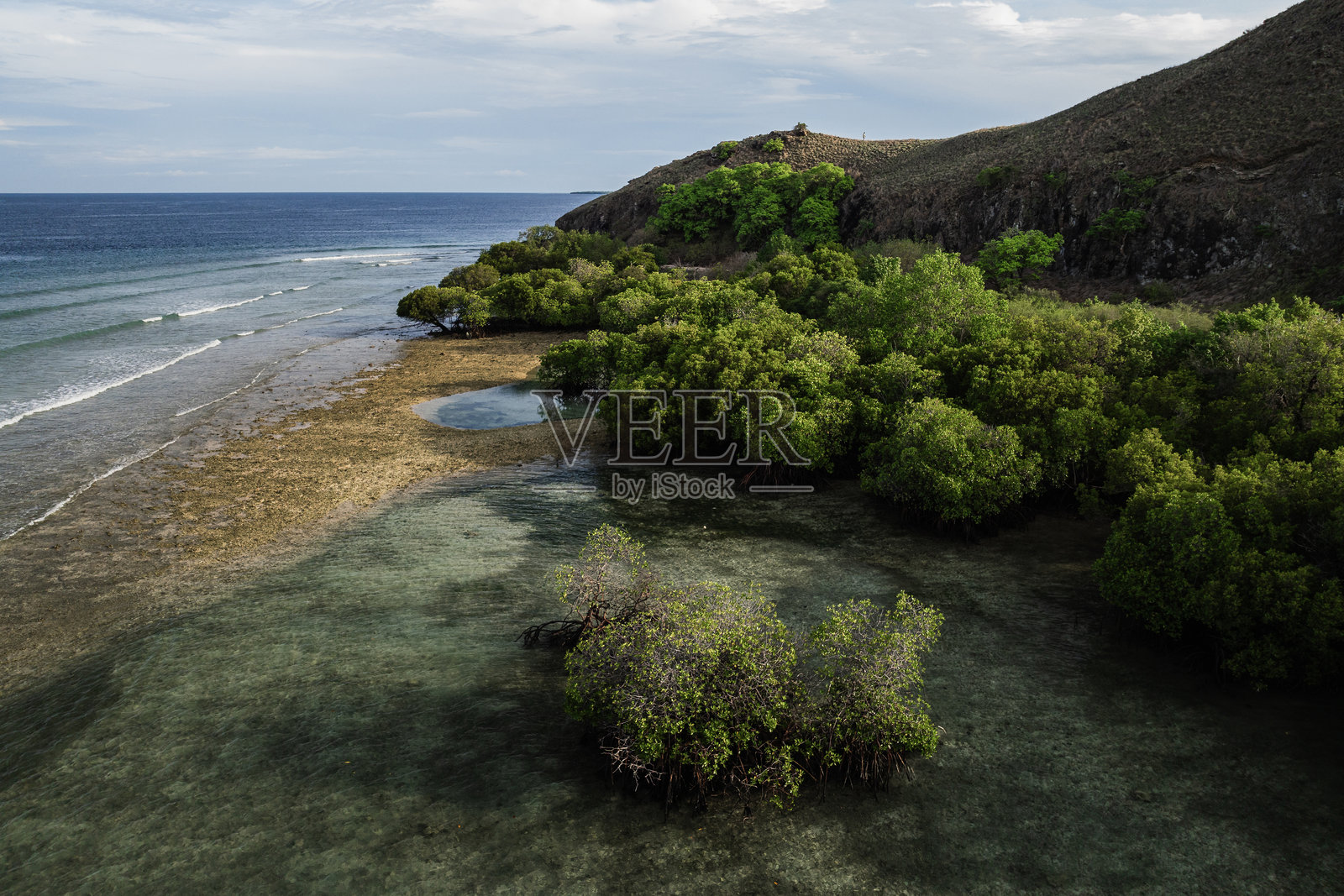 龙目岛及珊瑚礁的鸟瞰图照片摄影图片