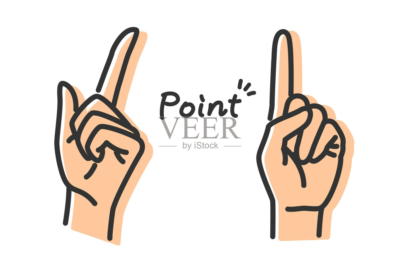 手指竖起的矢量插图，旁边手写“指向”。线条宽度可编辑。插画图片素材
