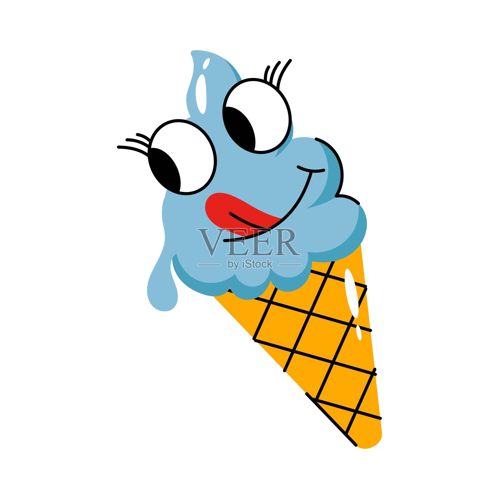 冰淇淋甜筒矢量贴纸。EPS 10 文件插画图片素材