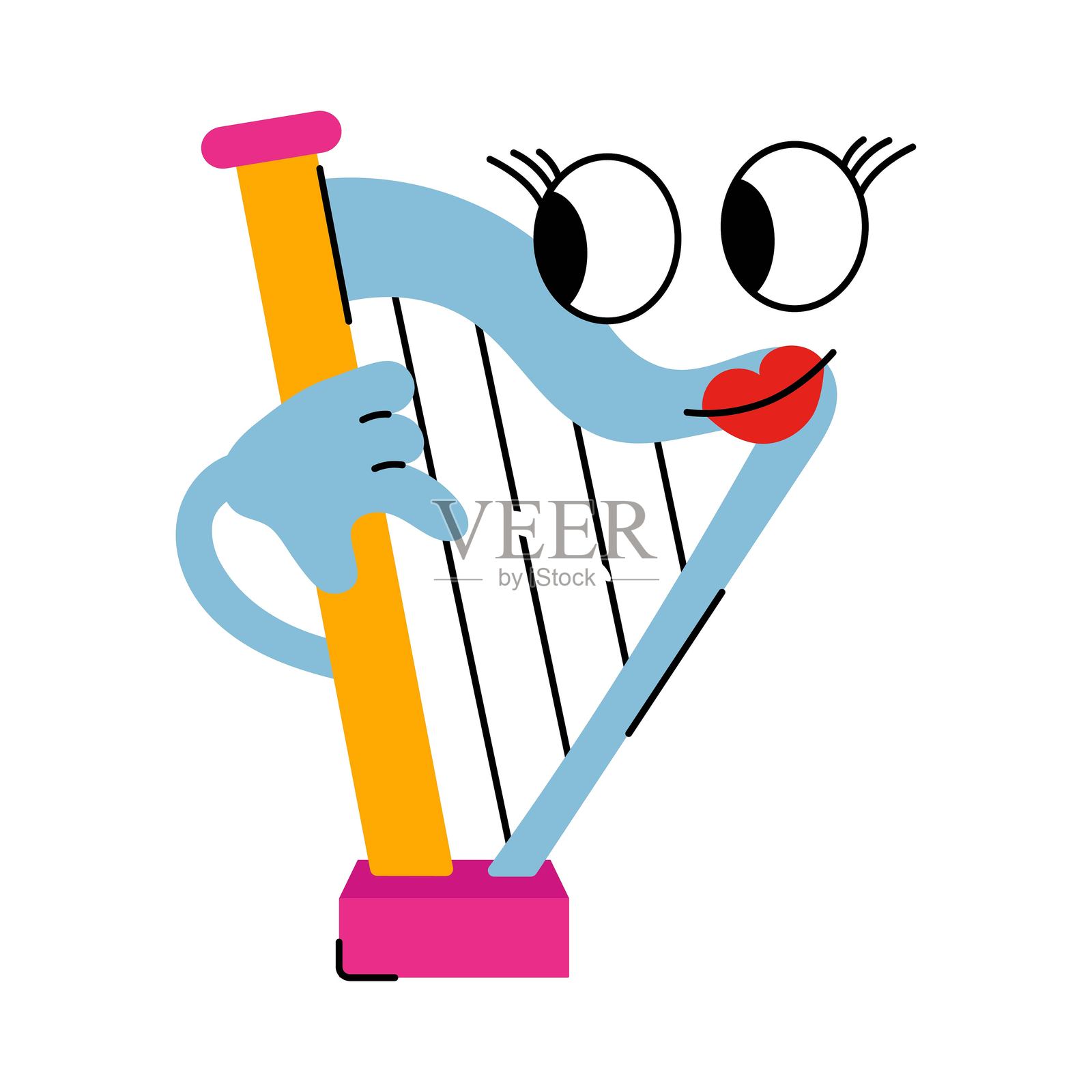 竖琴矢量贴纸。EPS 10 文件插画图片素材