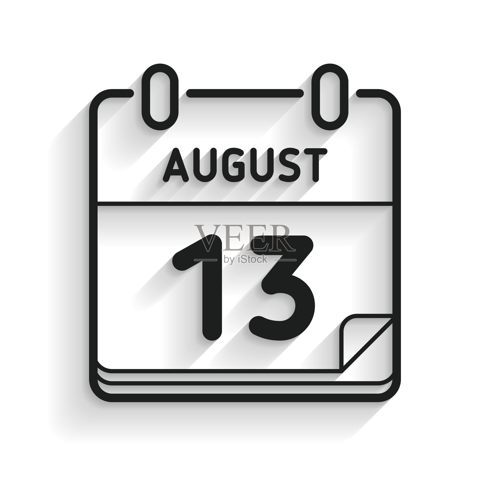 8月13日。带长阴影的线条图标，背景为白色。插画图片素材