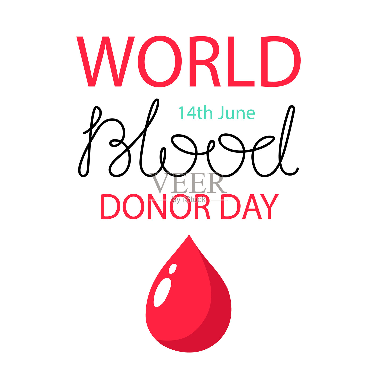 世界献血者日线条艺术，巨大的水滴连续轮廓画，安全生命，自愿捐献输血象征人类善良，献给医疗慈善，6月14日。可编辑的线条。插画图片素材