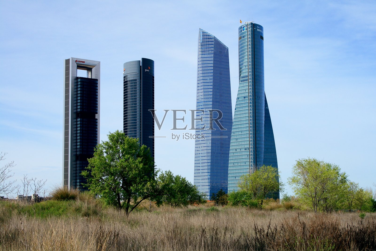 摩天大楼与自然环境形成鲜明对比。照片摄影图片