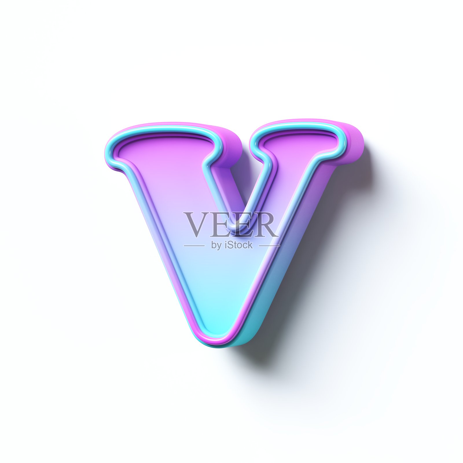 粉蓝渐变卡通字体字母V 3D照片摄影图片