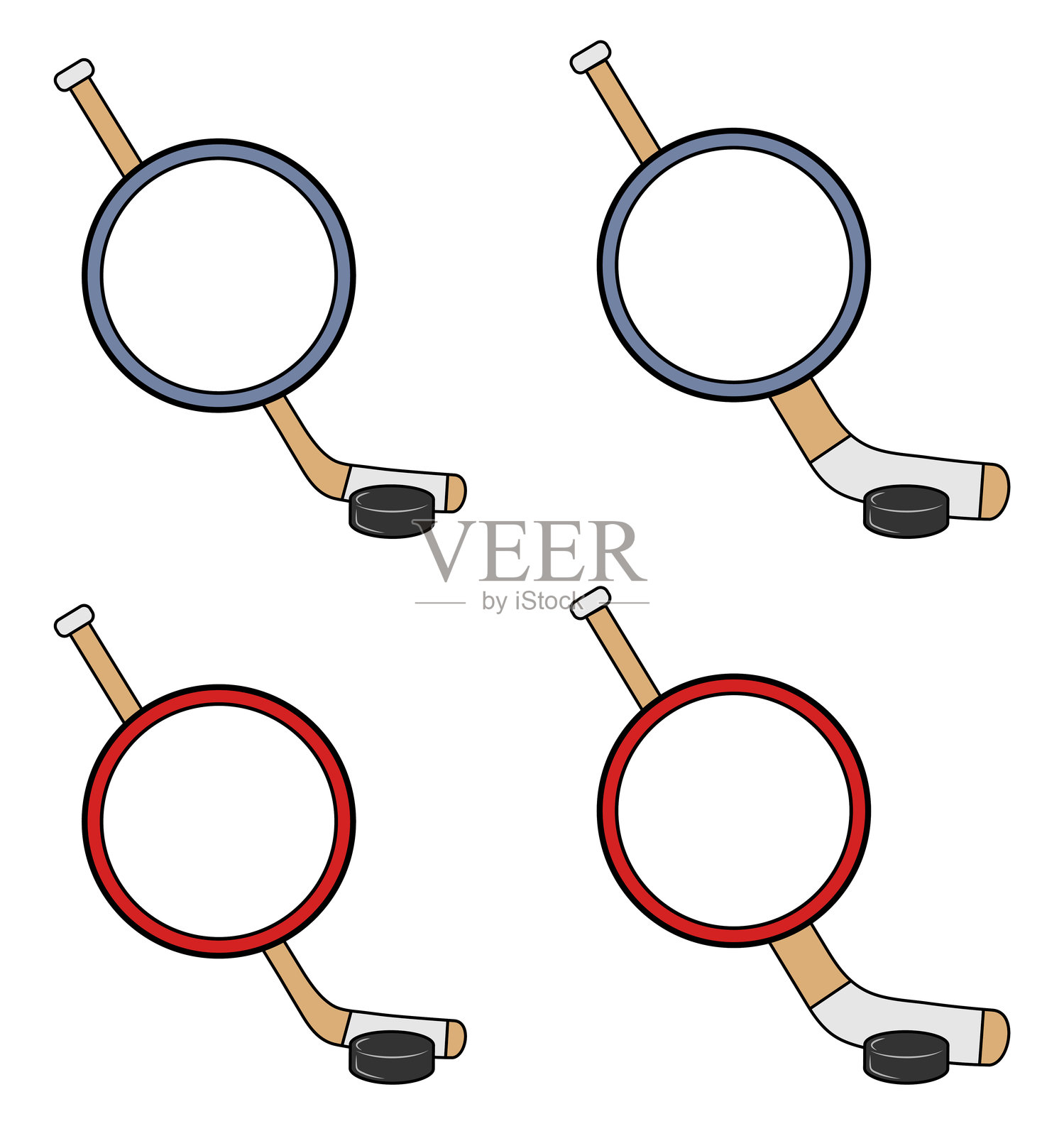 卡通冰球棒和冰球姓名标签圆形标签模板剪贴画插画图片素材