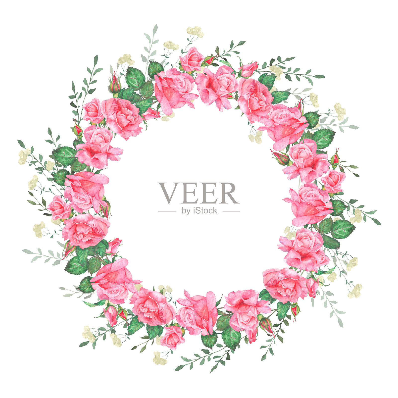 水彩手绘花环插图。插画图片素材
