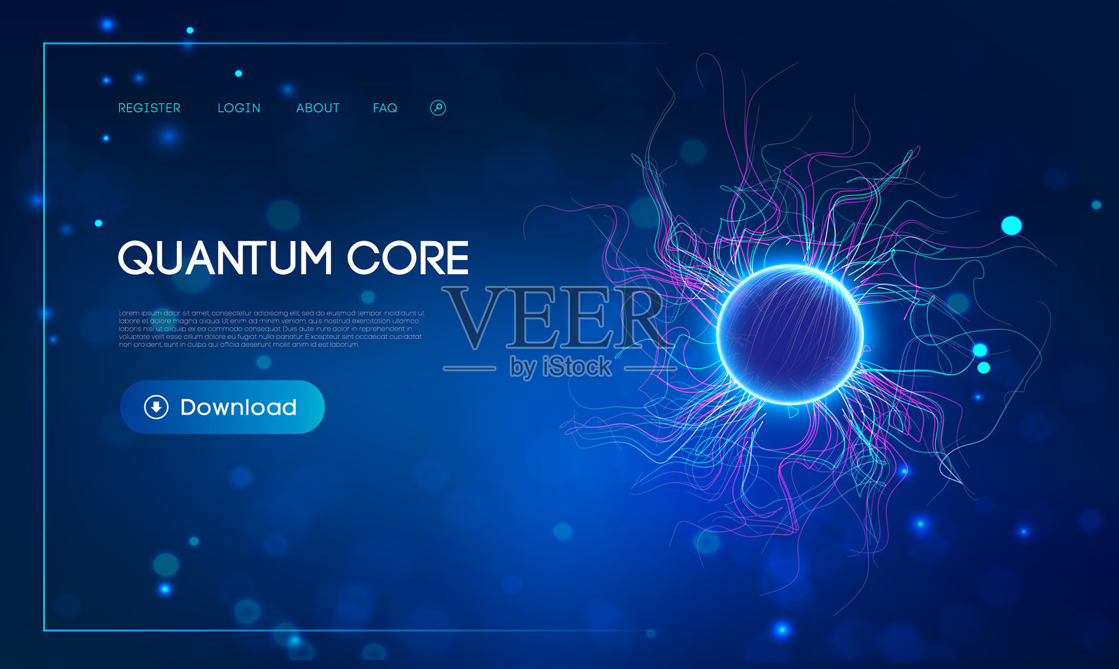 量子计算安全与人工智能技术背景。探索量子计算与脑科技的机制。边缘计算未来流动背景。插画图片素材