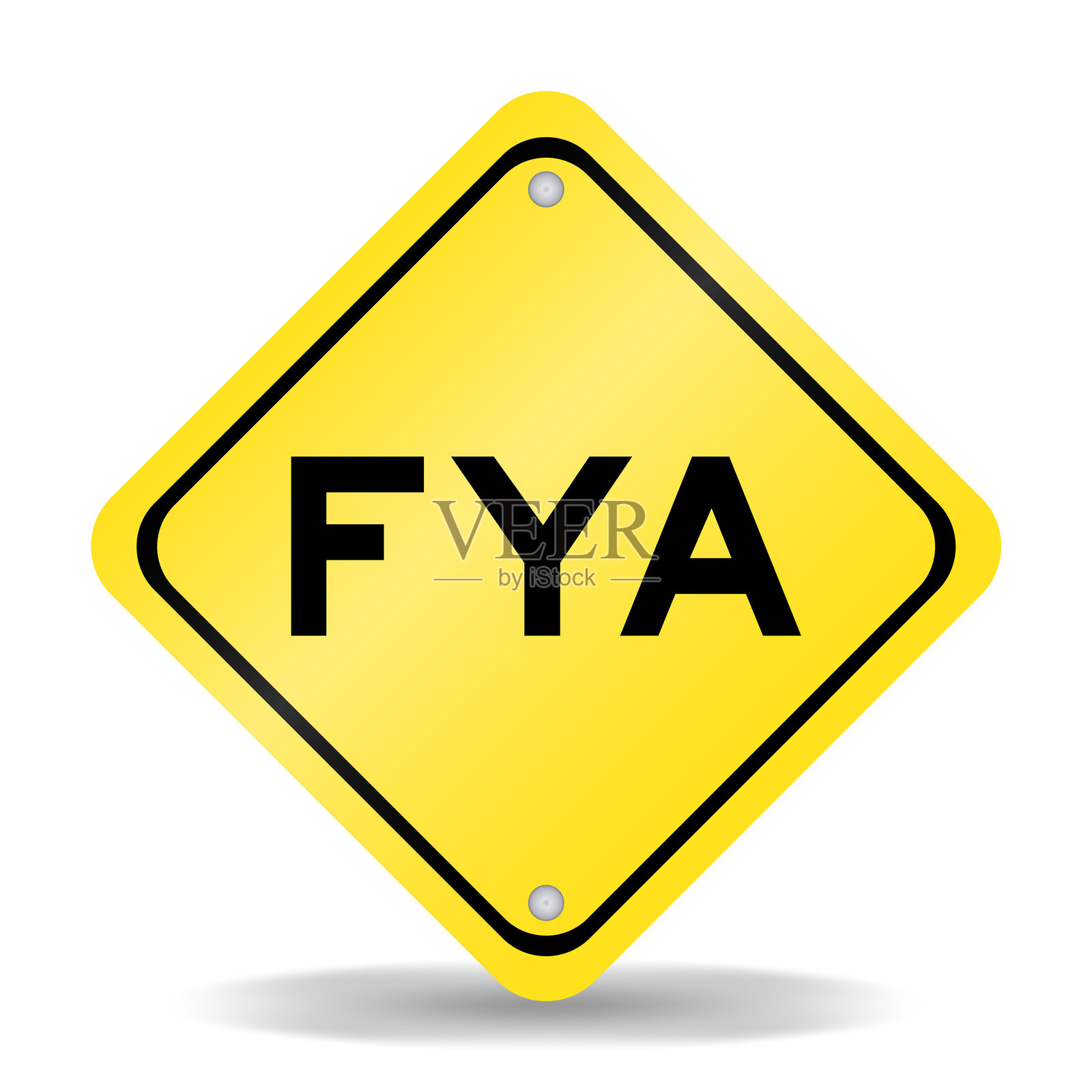 白色背景上的黄色交通标志，标有“FYA”（即“请您注意”或“请您采取行动”的缩写）插画图片素材