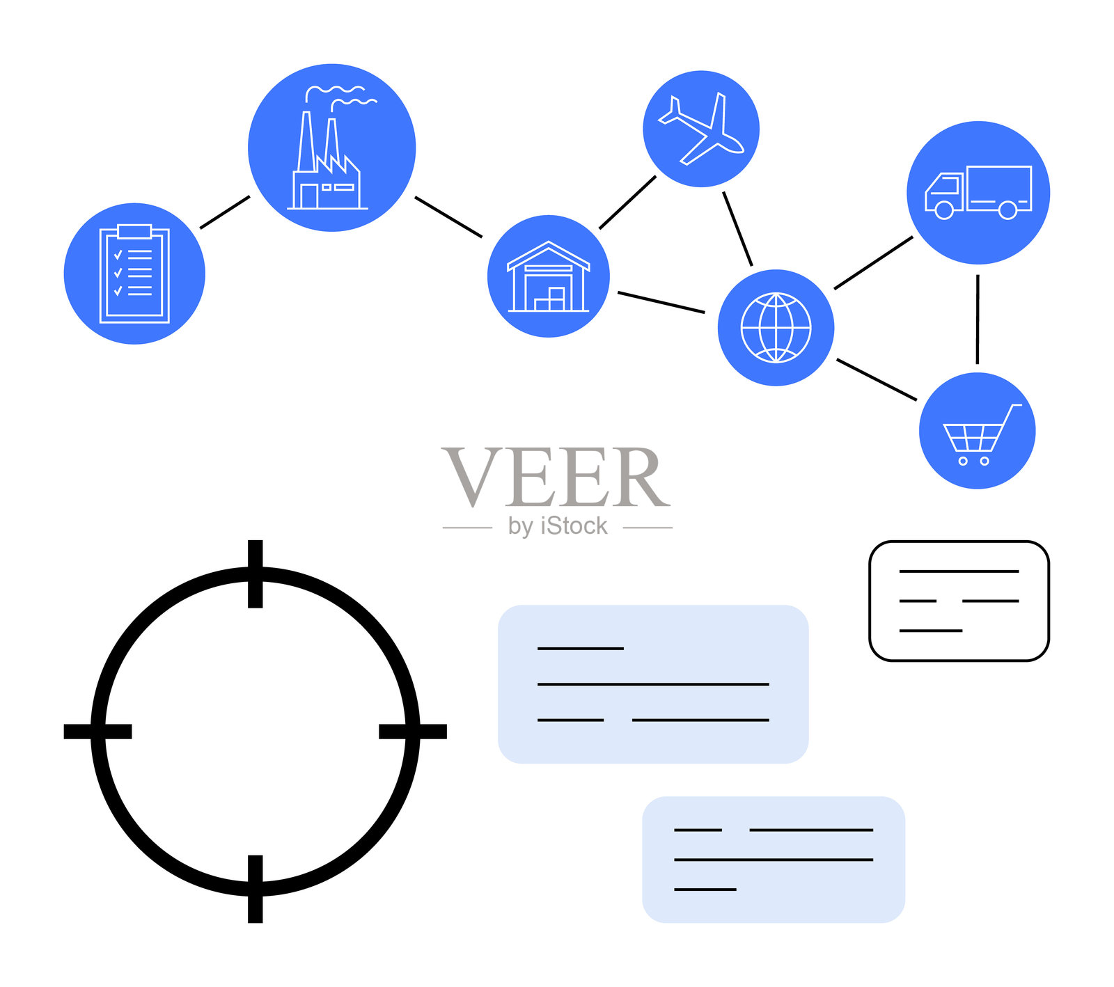 供应链管理流程，包括物流、运输和分配路径插画图片素材