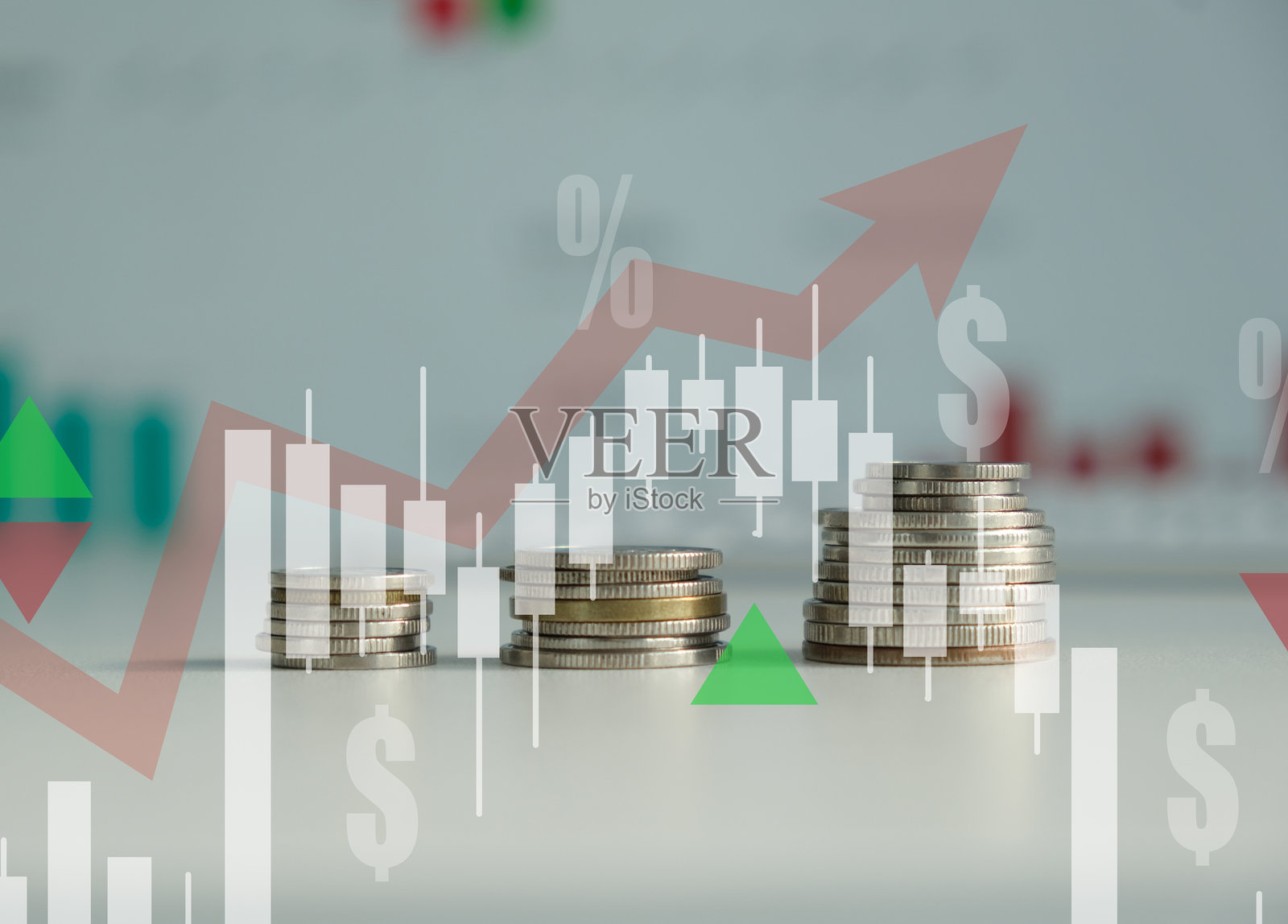 财务图表显示，由于利率上升和货币投资的稳定增长，股市利润显著增加。照片摄影图片