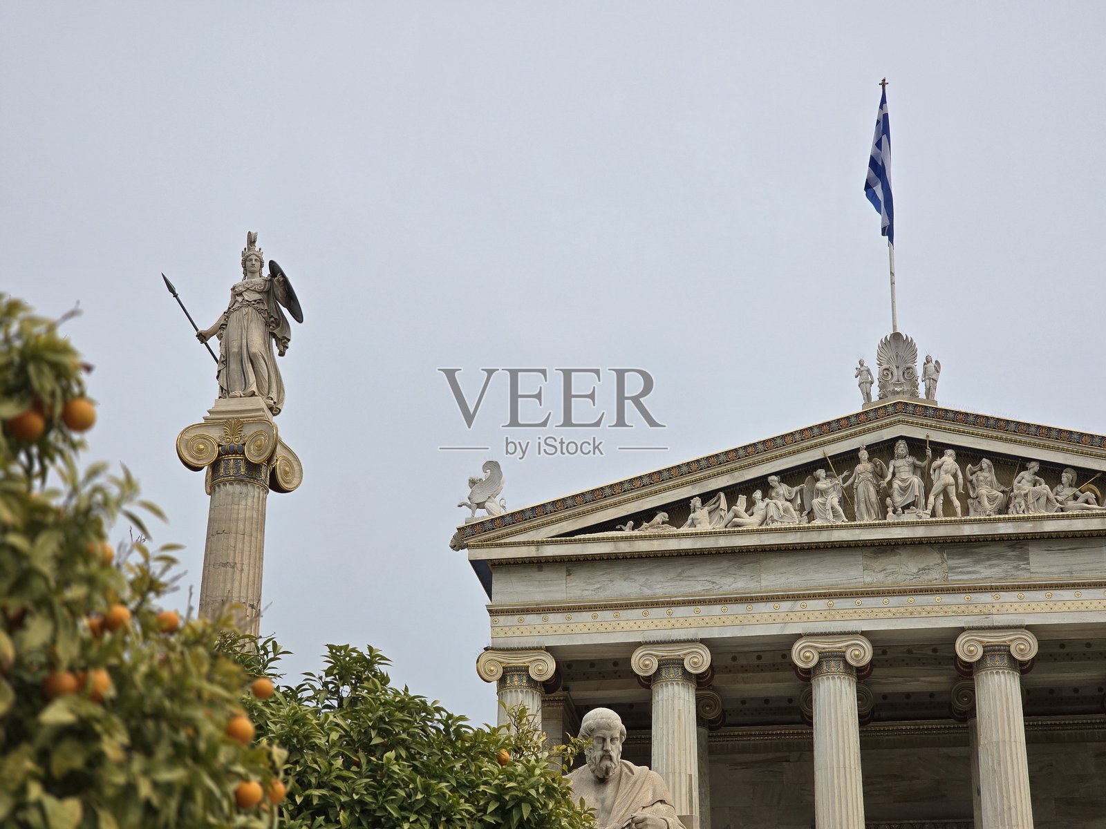 雅典娜守护着新古典主义的雅典学院照片摄影图片