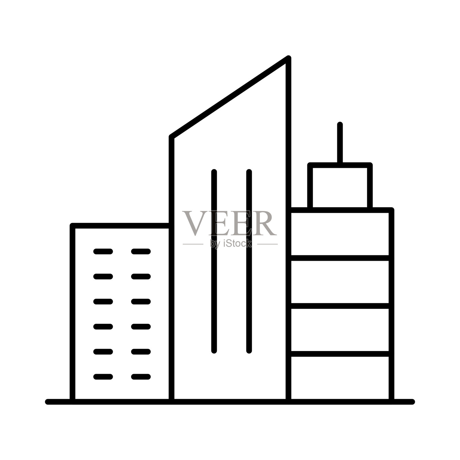 建筑线条可编辑图标。房地产住宅公寓城市景观矢量插图插画图片素材