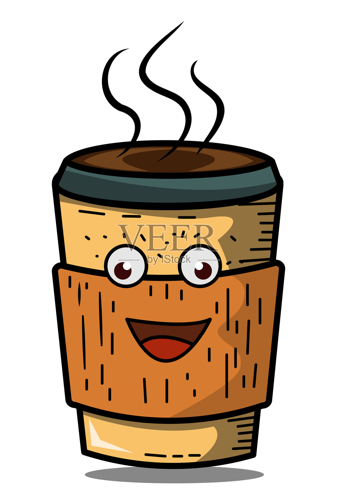 可爱的卡通咖啡杯角色，冒着蒸汽插画图片素材