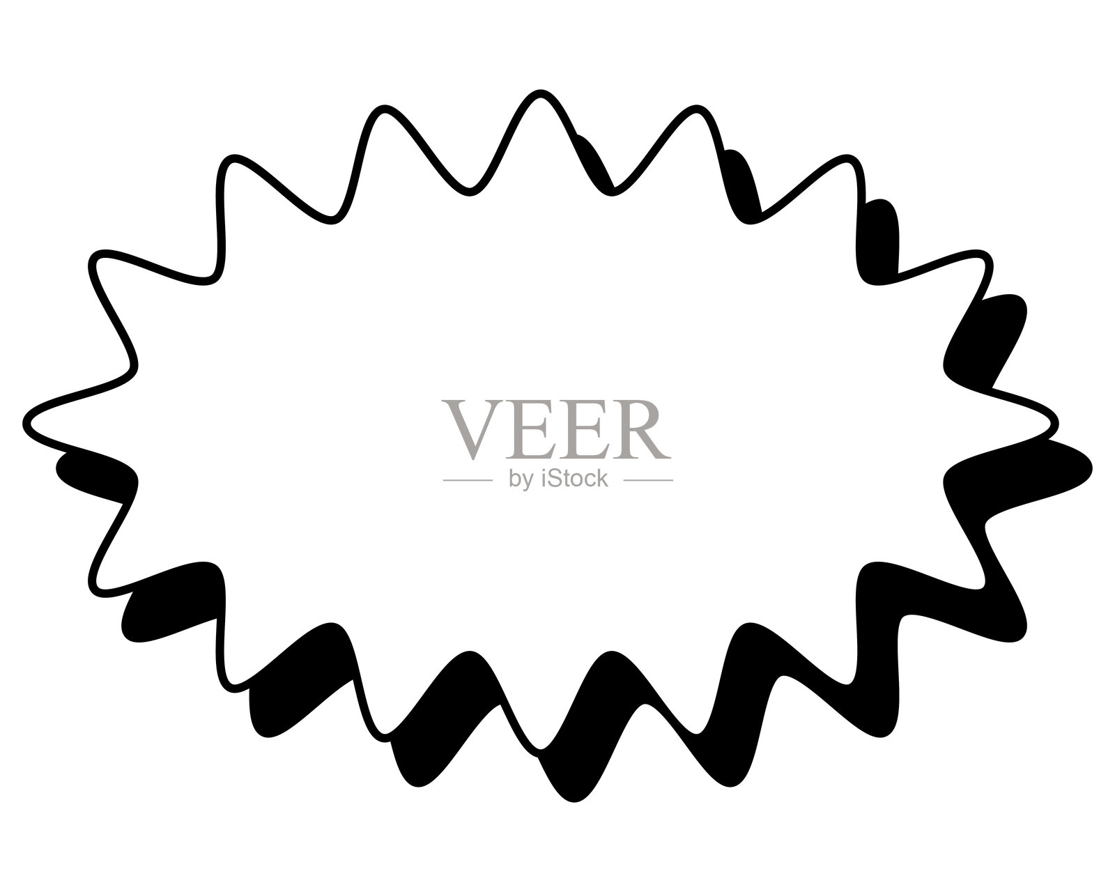 一个简单的黑白阴影对话气泡，形状长而圆润，边缘锯齿状。插画图片素材