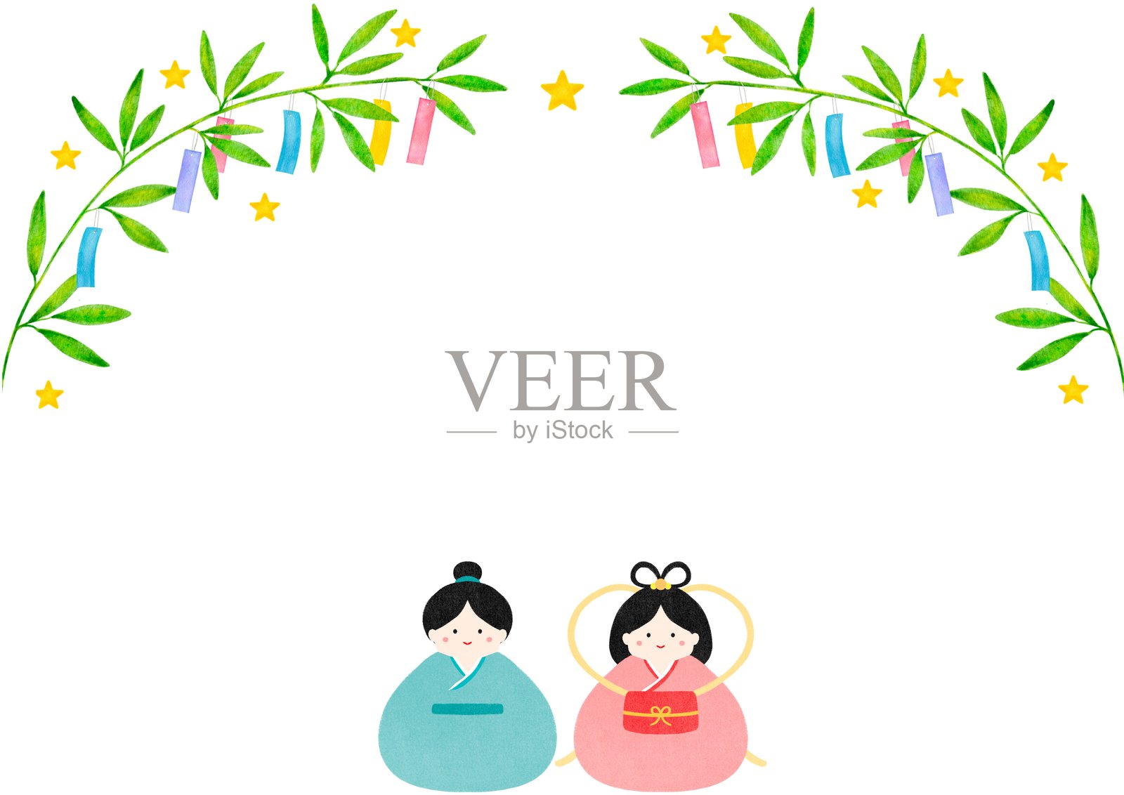 七夕织女与彦星活动水彩短册插图插画图片素材