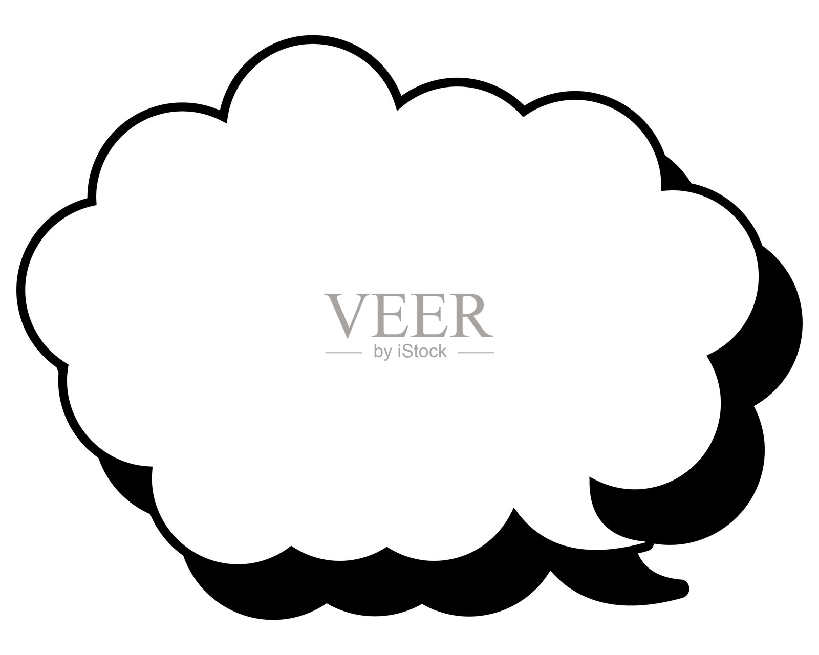 一个简单的黑白对话气泡，带有阴影和圆润的云朵形状插画图片素材