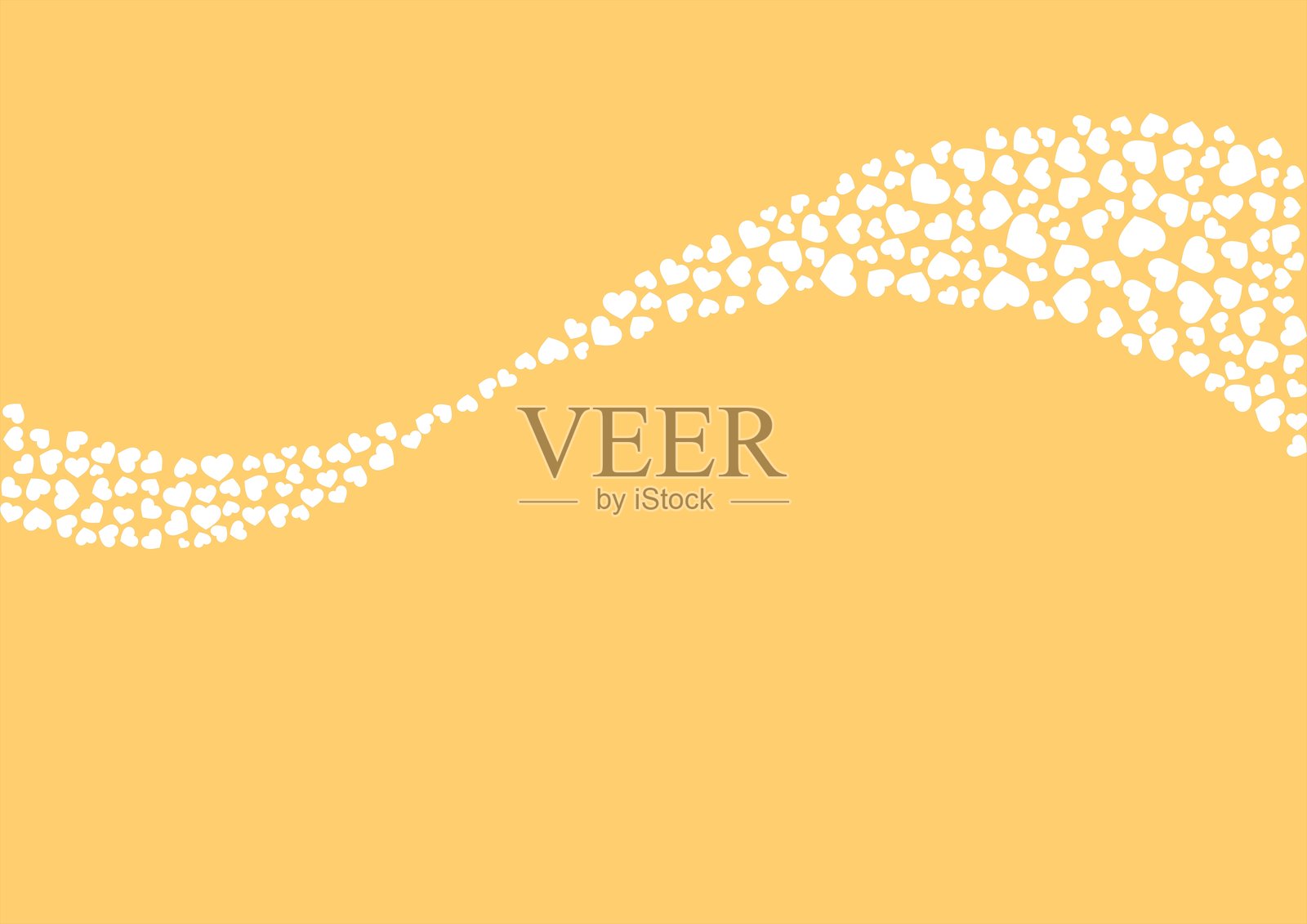 橙色实心背景上的心形图案，白色轮廓心形插画图片素材