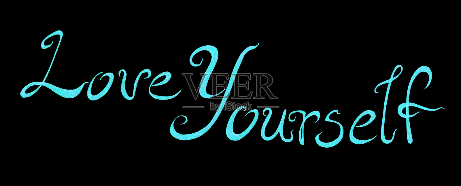 “爱自己”字样。蓝色。黑色背景上孤立。插画图片素材